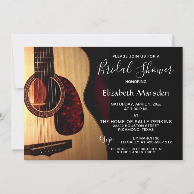 Invitación Moderna guitarra Musical Mano Letter Bridal Shower (Anverso)