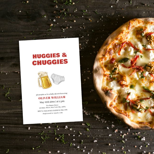 Invitación Moderna Huggies Chuggies Beer & Diaper Baby Shower (Modern Huggies Chuggies Beer & Diaper Baby Shower Invitation)