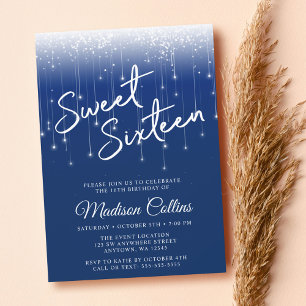Invitación Moderna iluminación Navy Blue Sweet 16