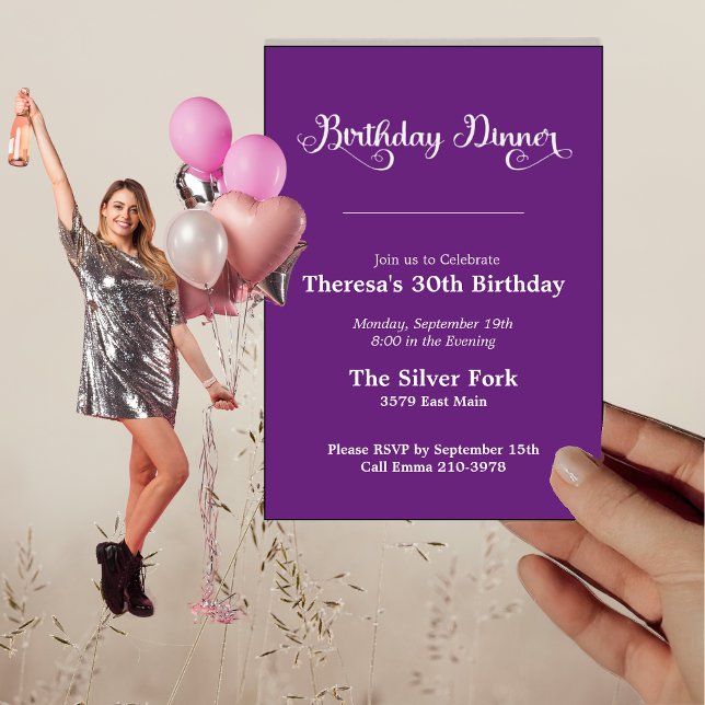 Invitación Moderna Jewel morado tono elegante cena de cumplea (Subido por el creador)