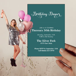 Invitación Moderna Jewel Verde Tone Elegante Cena de cumpleañ