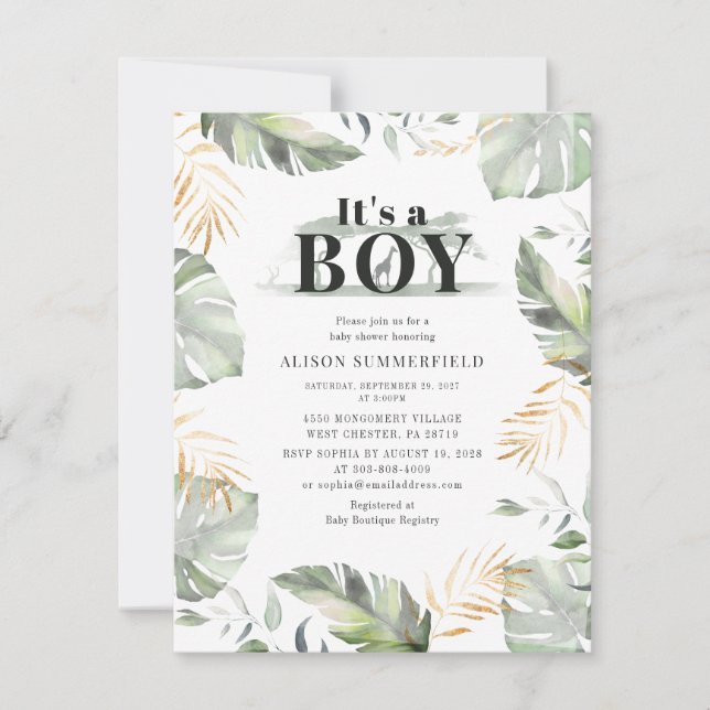 Invitación Moderna Jungle Giraffe Boy Baby Shower (Anverso)