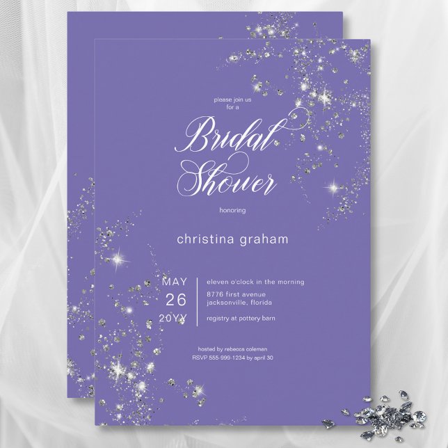 Invitación Moderna Lavanda Glam Blanco Diamantes Ducha Bridal (Modern Lavender White Glam Diamonds Bridal Shower Invitation)