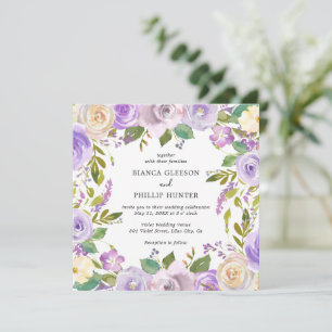 Invitación Moderna Lavanda Morado Floral Elegante Boda