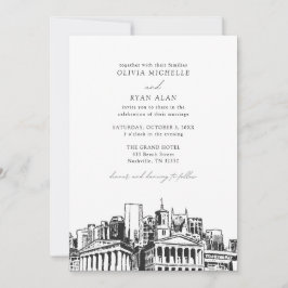 Invitación Moderna línea aérea de Nashville Boda blanco y neg