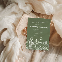 Invitación Moderna Línea Cactus Arte Desert Olive Green Boda