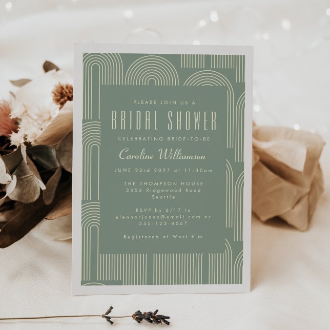 Invitación Moderna línea de arca Art Sage Green Bridal Shower (Subido por el creador)