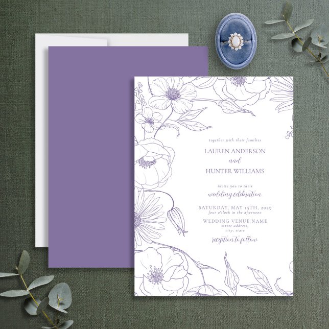 Invitación Moderna línea de lavanda Art Boda floral (Subido por el creador)