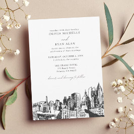 Invitación Moderna Línea de Skyline Boda de Atlanta en blanco