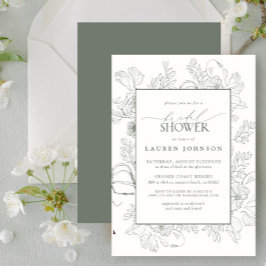 Invitación Moderna línea floral Art Sage Green Bridal Shower