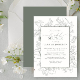 Invitación Moderna línea floral Art Sage Green Bridal Shower