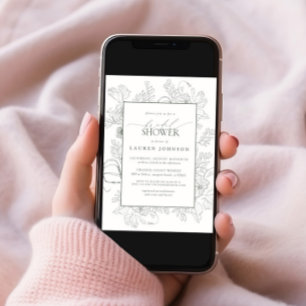 Invitación Moderna línea floral Art Sage Green Bridal Shower