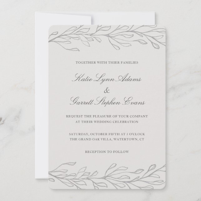 Invitación Moderna Línea Gris Arte Boda Elegante (Anverso)