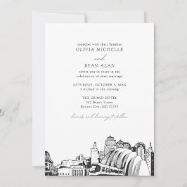 Invitación Moderna Línea Skyline de Kansas City Boda blanco y
