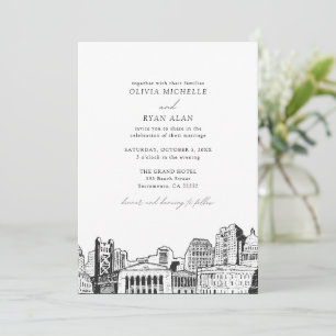 Invitación Moderna Línea Skyline de Sacramento Boda blanco y 