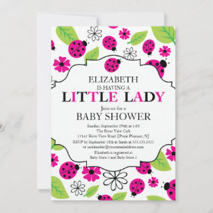 Invitación Moderna Little Lady Pink Ladybug Baby Shower
