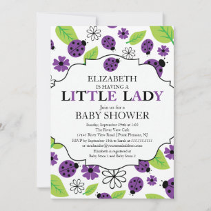 Invitación Moderna Little Lady Purple Ladybug Baby Shower