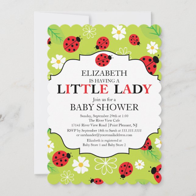 Invitación Moderna Little Lady Red Ladybug Baby Shower (Anverso)
