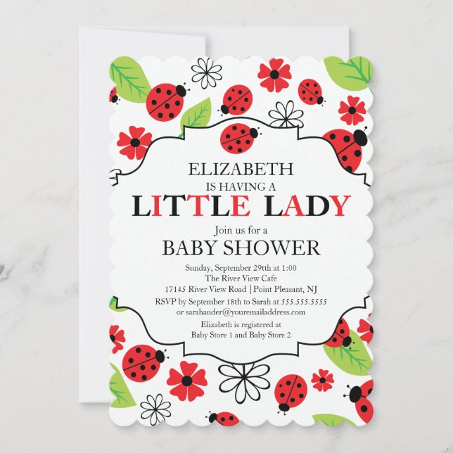 Invitación Moderna Little Lady Red Ladybug Baby Shower (Anverso)