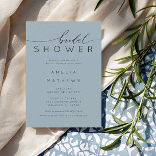 Invitación Moderna lluvia de boda azul polvoriento