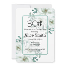 Moderna Magnolia Blanca Greenery 30 cumpleaños Inv