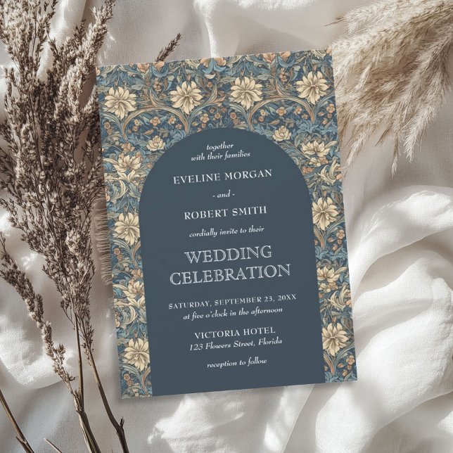 Invitación Moderna marfil azul pastel florido Art Nouveau (Modern muted pastel blue ivory floral Art Nouveau Invitation)