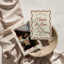 Invitación Moderna marfil negrita retro funky foto Boda único