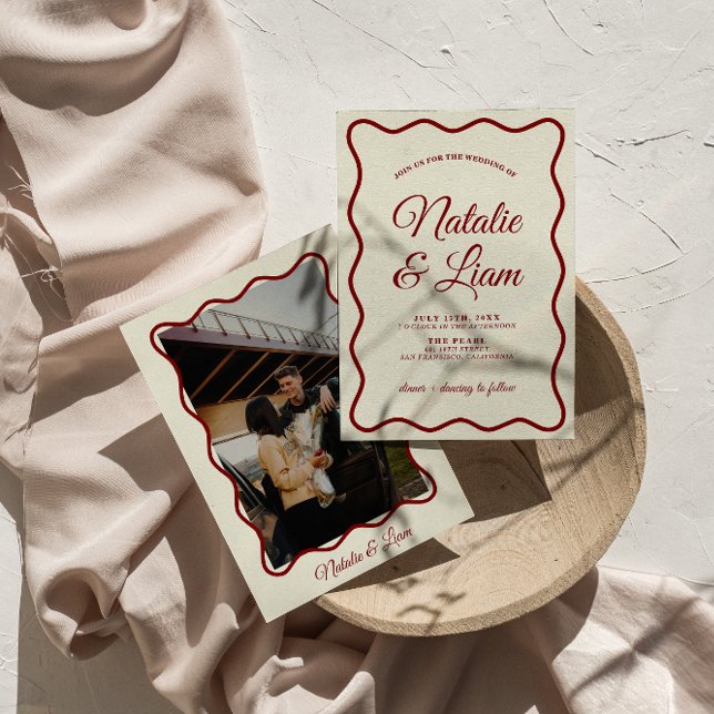 Invitación Moderna marfil negrita retro funky foto Boda único (Subido por el creador)