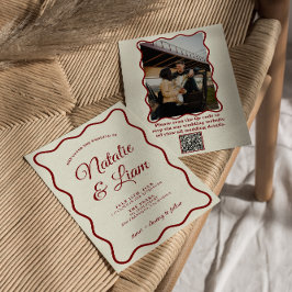 Invitación Moderna marfil negrita retro funky foto Boda único