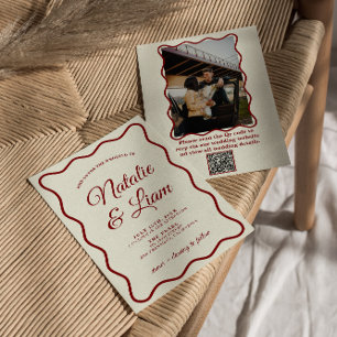 Invitación Moderna marfil negrita retro funky foto Boda único