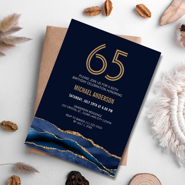 Invitación Moderna Marina Blue Gold Agate Fiesta de cumpleaño (Subido por el creador)