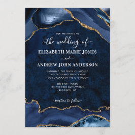 Invitación Moderna Marina Blue Gold Agate Geode Elegant Weddi