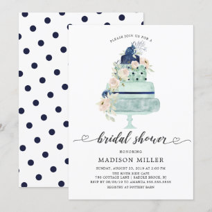 Invitación Moderna Marina de Moneda y ducha de novia con tort