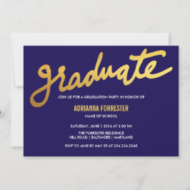 Invitación Moderna marina de posología de oro azul Chevron