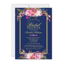 Moderna Marina Floral Blue Gold Bridal Shower