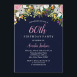 Invitación Moderna Marina Floral Rosa 60 cumpleaños<br><div class="desc">Más invitaciones de cumpleaños de bonito en la Pequeña Tienda Bayleigh!</div>