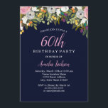 Invitación Moderna Marina Floral Rosa 60 cumpleaños<br><div class="desc">Más invitaciones de cumpleaños de bonito en la Pequeña Tienda Bayleigh!</div>