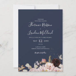 Invitación Moderna Marina Floral Simple Todo En Un Boda