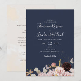 Invitación Moderna Marina Floral Simple Todo En Un Boda