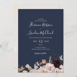 Invitación Moderna Marina Floral Simple Todo En Un Boda