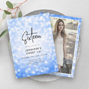 Invitación Moderna Marina Mínima Luz Azul Foto Dulce 16