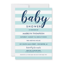 Moderna Marina y Aqua Blue Stripes Baby Shower