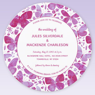 Invitación Moderna mariposa acuarela Magenta Boda rosa