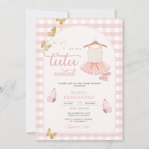 Invitación Moderna mariposa de Gingham rosa Tutu Ballerina