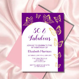 Invitación Moderna mariposa de oro morado fabuloso cumpleaños