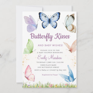 Invitación Moderna mariposa floral besa Chica Baby Shower