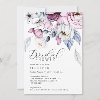 Invitación Moderna Mauve Watercolor Floral Bridal Shower