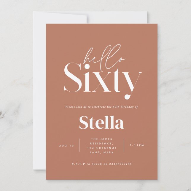 Invitación Moderna mínima terracota simple cumpleaños 60 (Anverso)