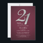 Invitación Moderna Minimalista Borgoña Sorpresa 21 cumpleaños<br><div class="desc">Sorprenda a su especial alguien con estilo con esta minimalista invitación de 21 años. Con una elegante impresión burdeos y purpurina falsa, esta invitación seguramente inspirará a sus invitados y los hará sentir genuinamente emocionados por la próxima celebración. Es la manera perfecta de conmemorar un hito especial y empezar el...</div>
