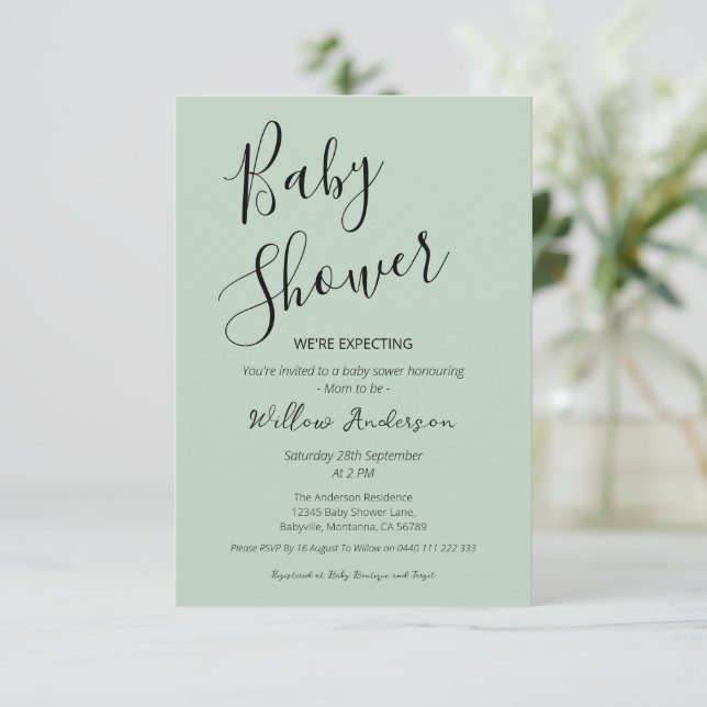 Invitación moderna minimalista con letra script pa (Anverso de pie)